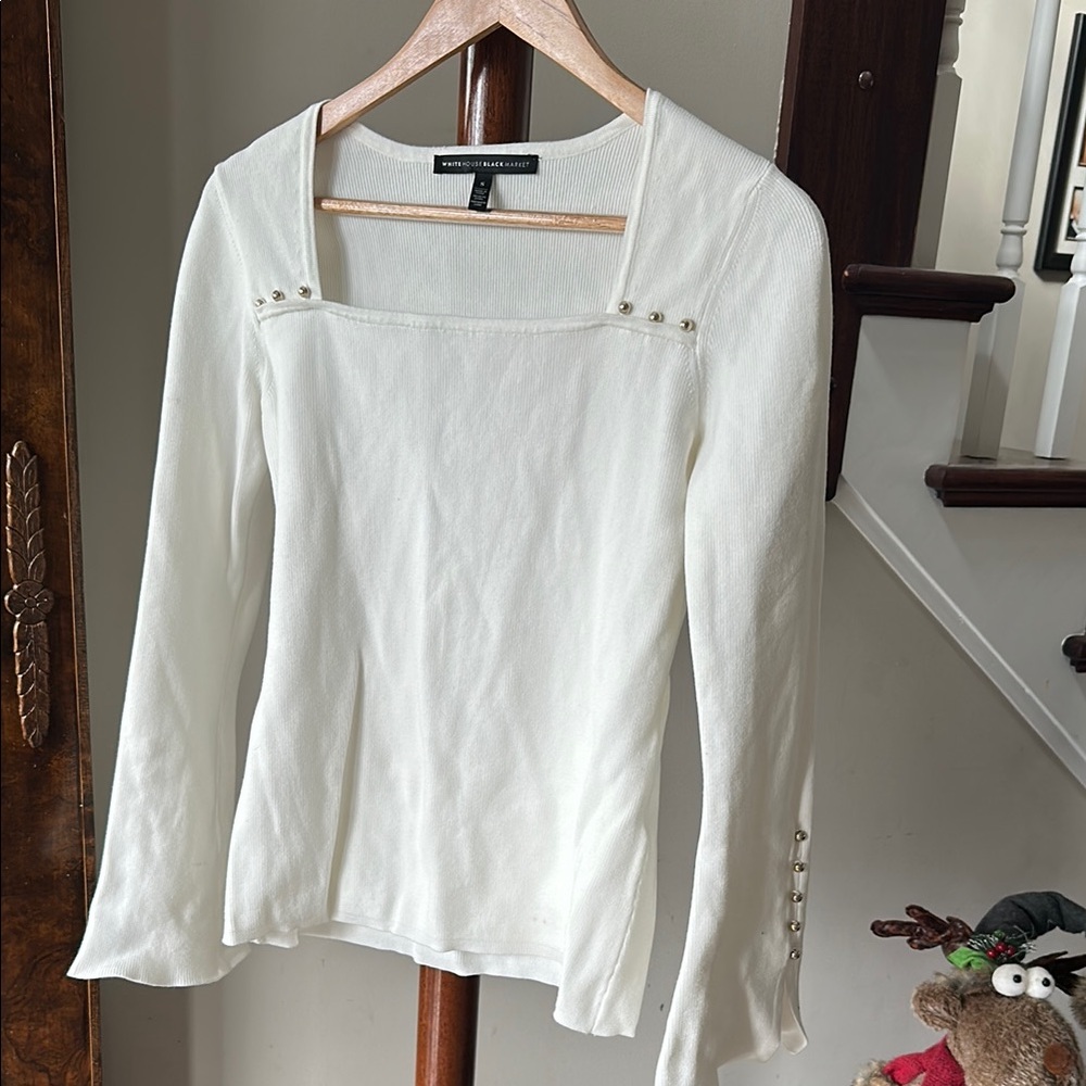 White Sweater Top, square neck